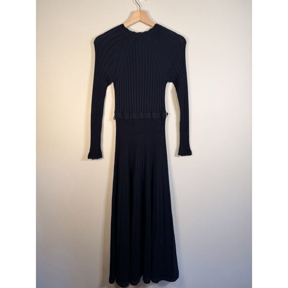 Boden Women’s Sweater Dress US 2P Navy Blue Ribbed Knit Round Scalloped Neck - Picture 5 of 12
